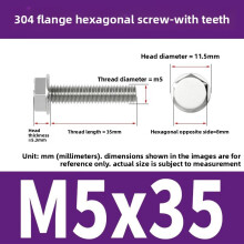 (Style14)Pernos de brida antideslizantes de acero inoxidable con dientes para mantenimiento de equipos mecánicos y