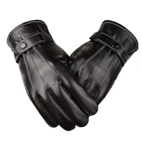 1 Pair Men Touchscreen Gloves Solid Color Wear Resistant Windproof Thickened Plush Insulated Winter