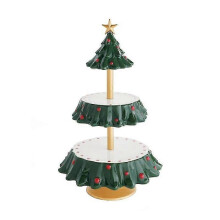 Cupcake Holder Dual Layers Realistic Looking Wood Christmas Tree Shaped Snack Holder Party Decor for