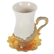 Vintage Ceramic Coffee Mug And Saucer Set Drink Container Designed For Adults With Elegant Palace Style 1 Set