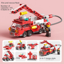 (Fire Truck)Série Voiture de Ville 6 en 1 Bloc de Construction Enfants Jouet Éducatif pour Mode Cadeau