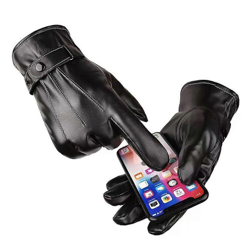 1 Pair Men Touchscreen Gloves Solid Color Wear Resistant Windproof Thickened Plush Insulated Winter 1