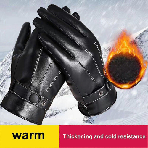 1 Pair Men Touchscreen Gloves Solid Color Wear Resistant Windproof Thickened Plush Insulated Winter 2
