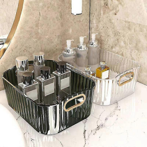 Large Capacity Transparent Multipurpose Storage Box with Handle Stationery Sundries Makeup Storage C 2