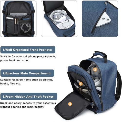 Kono Sac à Dos de Voyage, Polyester Imperméable, Bleu, L (55x35x20 cm) 1
