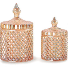 Set Of 2 Bathroom Glass Jars With Lid For Cotton Swabs Brown