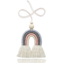 Rainbow Car Charm - Handmade Rear View Mirror Hanger with Wooden Beads