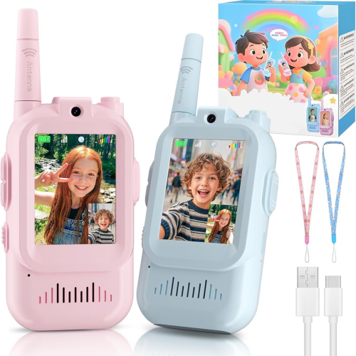 Kids Video Walkie Talkies 2 Pack, 300M Range, Rechargeable