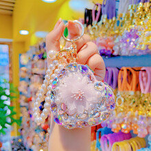 (Light Purple) Trendy Heart Shaped Keyring With Beauty Mirror For Kids And Teens Fashion Gift