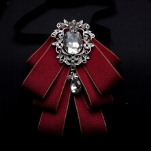 (WineRed)Herren Luxus Anzug Accessoire mit mehrlagiger Fliege und Kragennadel für Hochzeit und Events Business