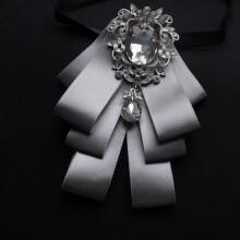 (SilverGray)Herren Luxus Anzug Accessoire mit mehrlagiger Fliege und Kragennadel für Hochzeit und Events Business