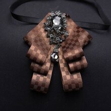 (CheckeredBrown)Luxus Herren Krawatte und Brosche Set mit breiter Breite Design für Hochzeit und formelle Kleidung