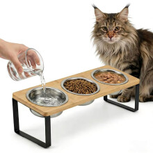 Support de gamelle surélevé pour chat, inclinaison 15 degrés avec 3 bols en acier inoxydable pour intérieur