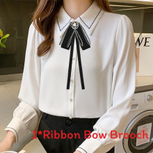 (StyleG)College Style Satin Bow Tie Pin With Alloy Butterfly Design For Women Graduation Accessories