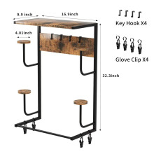 Support Mural Rustique pour Casques de Moto, Bois et Métal, 4 Supports Réglables, Marron