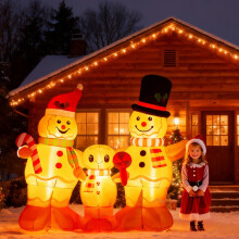 Christmas Decoration Gingerbread Man Family Inflatable with LED Lights for Garden Yard 1PCS
