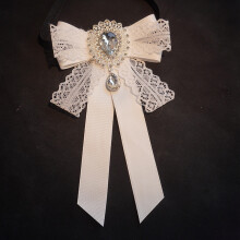 (BeigeLace)Solid Color Lace Tie Brooch For Women With Versatile Butterfly Shape For Occasion Elegant