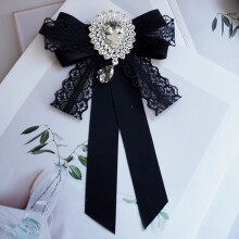 (BlackLaceStrap)Solid Color Lace Tie Brooch For Women With Versatile Butterfly Shape For Occasion Elegant