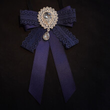 (NavyBlueLaceStrap)Solid Color Lace Tie Brooch For Women With Versatile Butterfly Shape For Occasion Elegant