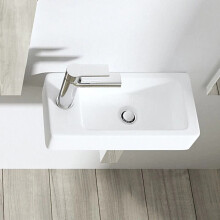(Left Hand) Small Bathroom Wall Hung Cloakroom Ceramic White Compact Hand Wash Basin Sink