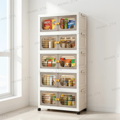 5Tier Storage Box Plastic Organizer Container  Closet Cabinet with Wheels