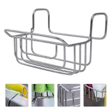 Silver Kitchen Sink Basket for Water Draining 2Pcs Steel Hanging Organizer