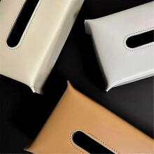 Tissue Box Synthetic Leather Napkin Case Living Room Tissue Paper Holder Desktop Home Tabletop Decoration Milk Tea