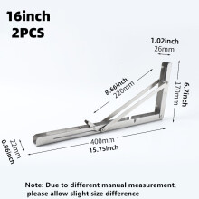 Lot de 2 supports d'étagère pliables en acier inoxydable 16in, robustes pour table et établi