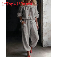 (Gray,S)Versatile Womens 2piece Set With Long Sleeve Tshirt And Drawstring Pants For Wear Daily