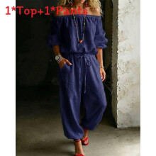 (Navy,S)Versatile Womens 2piece Set With Long Sleeve Tshirt And Drawstring Pants For Wear Daily