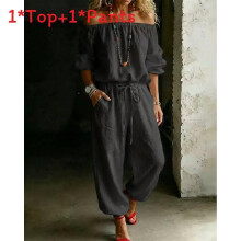 (Black,XXL)Versatile Womens 2piece Set With Long Sleeve Tshirt And Drawstring Pants For Wear Daily