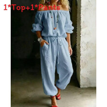 (Blue,XXL)Versatile Womens 2piece Set With Long Sleeve Tshirt And Drawstring Pants For Wear Daily