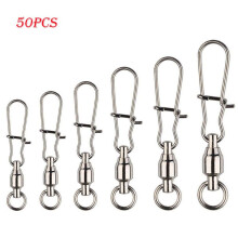 (7# 63mm)50pc Stainless Steel Ball Bearing Fishing Swivel With Lock Snap Dual Lock Snap