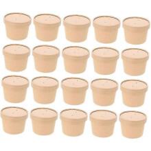 Disposable Paper Cups with Lids, Kraft Paper Salad Bowls, Ice Cream Dessert Cups, Soup Containers for Hot or Cold Food, 50-Pack