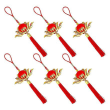 Chinese New Year Lotus Lanterns, Gold Plastic & Polyester Hanging Decorations for Spring Festival, Indoor Outdoor Wall Door Decor, 6Pcs Set