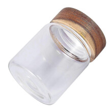 Glass Container compatible Kitchen Use 2Pcs with Wood Lid Round Shape