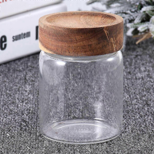 Glass Container compatible Kitchen Use 2Pcs with Wood Lid Round Shape 1