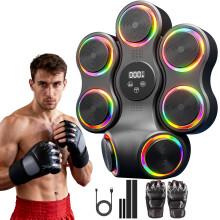 Machine de Boxe Musicale avec Gants, Appareil d'Entraînement Mural à 9 Vitesses pour Adultes et Enfants