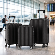Lot de 3 valises rigides en plastique ABS, roues 360 degrés, serrure TSA, noir, tailles M 55cm L 62.5cm XL 71.5cm