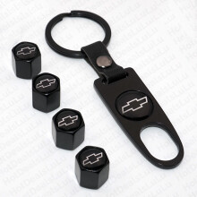 (Black Silver)Car Wheel Tyre Tire Valve Dust Stems Air Caps Keychain Emblem Chevrolet
