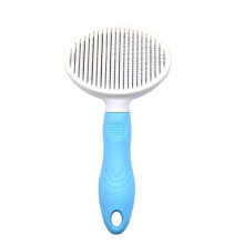 (Blue)Pet Hair Comb Push Plate Automatic Hair Removal Beauty Cleaning Round Comb Head