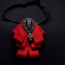 (Red)Mens Elegant Korean Suit Shirt Bow Tie Wedding Grooms Heartshaped Lapel Accessory