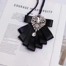 (Black)English Style Bow Tie And Lapel Pin Set Made Of Polyester For Grooms And Groomsmen