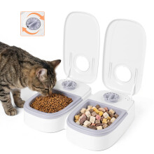 Distributeur automatique de nourriture pour chat et petit chien, double bol, 2 x 350ml, avec minuterie et compartiment frais