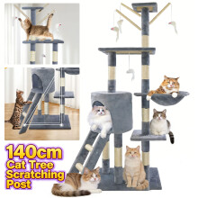 Cozy Pet Arbre à Chat, Tour de Griffoir Multi-niveaux avec Grotte, Gris, en Chanvre