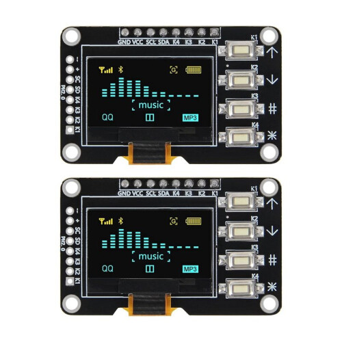 2Pcs 0.96 Inch OLED I2C IIC Display Module 128x64 with Matrix 4 Button  Self-Luminous OLED Screen /Yellow