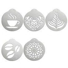 5 Stuks RVS Latte Art Sjablonen, Herbruikbare Cappuccino Decoratie Templates voor Koffie, Taart en Chocolade