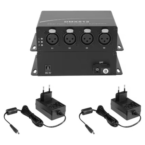 4-CH DMX512 Fiber Optic Modem XLR 3-Pin Lighting Extender over Single Fiber 20KM SC Interface Zero Delay EU PLUG