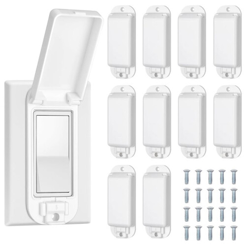 Lot de 10 Cache-Interrupteurs Muraux de Protection pour Interrupteurs à Bascule, Protège les Lampes et les Circuits (Blanc)