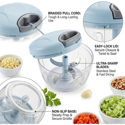 Manual Food Processor, Hand Pull Vegetable and Herb Chopperfor Quick Prep for Ginger Fruits Garlic Nuts Onion A 1